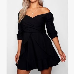 Plus Ruffle Detail Wrap Skater Dress
